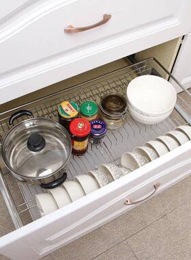 304177实不心锈钢拉层篮阻碗尼橱柜拉蓝抽屉碗架双碗碟厨房柜拉篮