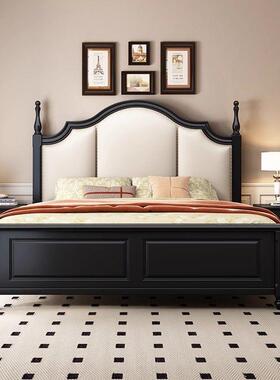 美式.木床黑色主卧.现简约复BCB古代法式宫廷风床双婚人床轻奢床