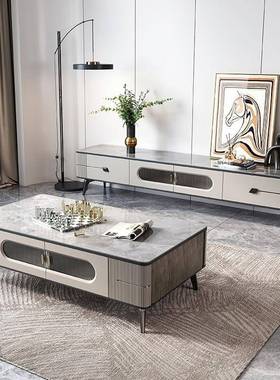 意式极现几代岩板茶电视柜小客厅家简约玻璃门用USO储物地柜茶几