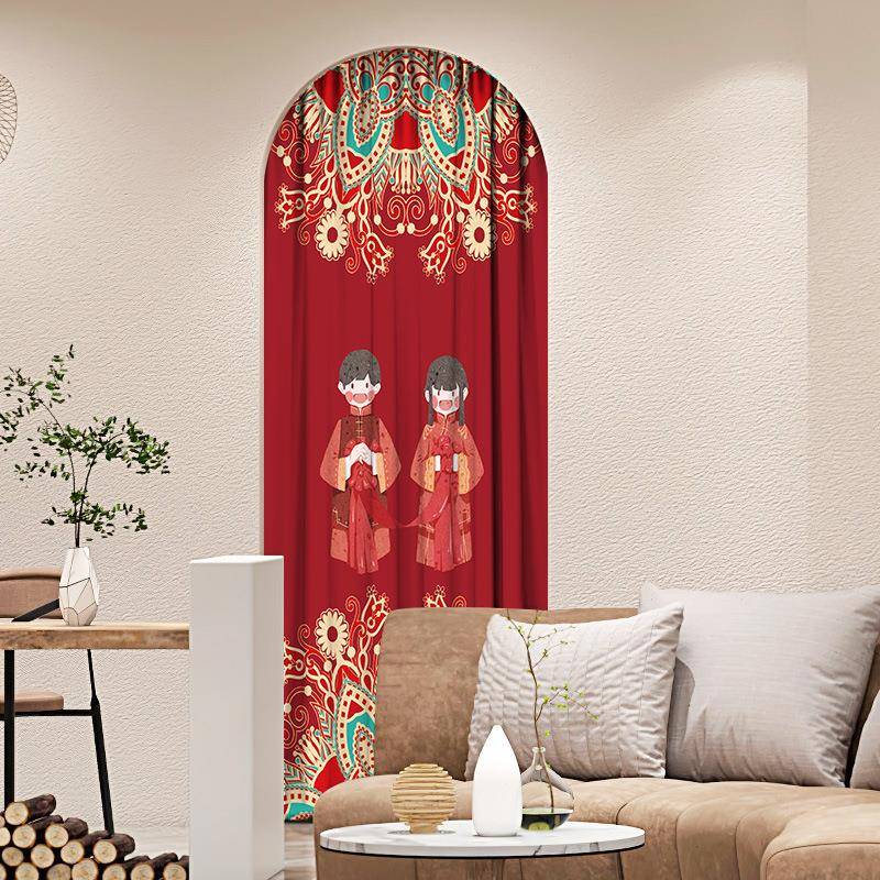 帘红喜庆门帘布置F776M889婚房色卧室遮挡婚家用免打孔装饰隔结断