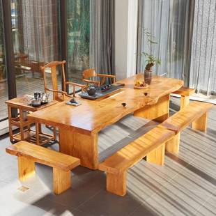 PIM新中式 实茶木茶桌馆办椅公接待整板自然边茶桌大板泡室茶桌子