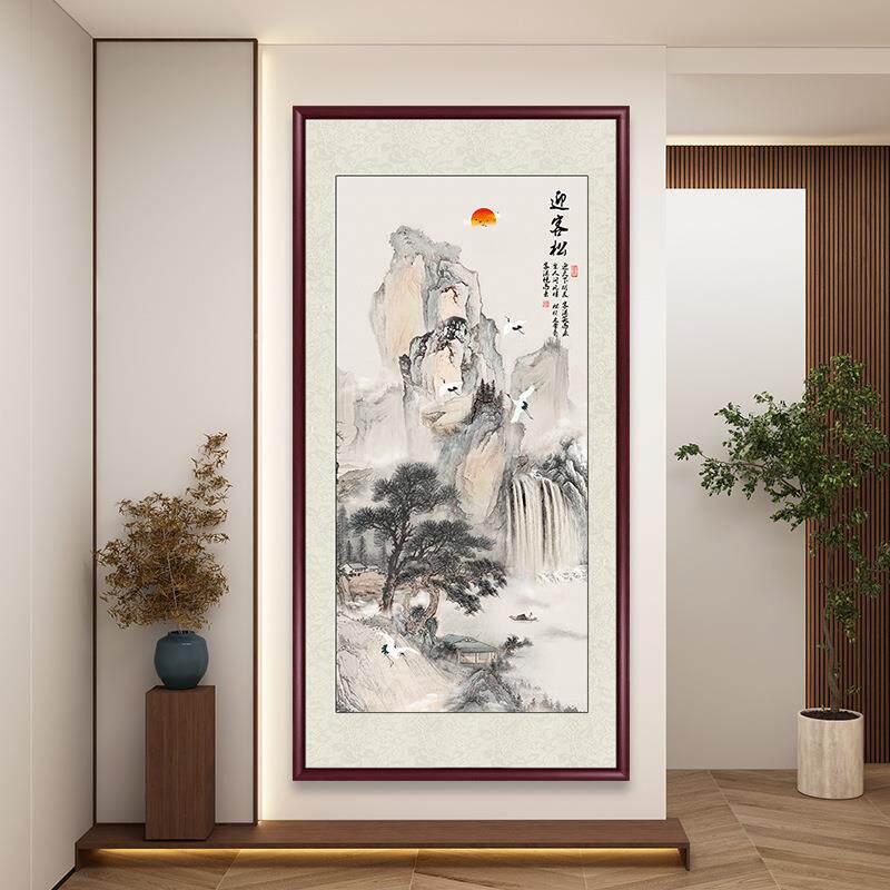 迎客式松国画新中入户壁玄关装饰画中廊堂画客YKX厅挂画墙画走山