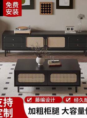 美式复古电中ILU视柜茶几组合客家厅约用简现代新款黑色古电视柜