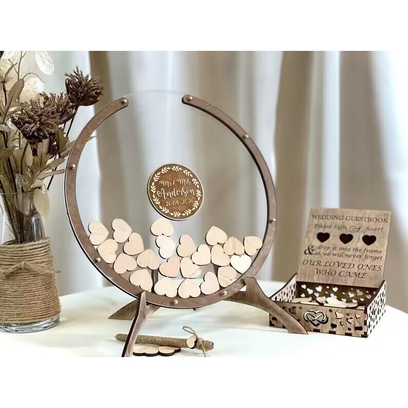 圆形意毕业季FUO签到本摆簿商务年会结婚创礼木片名板框墙签布置