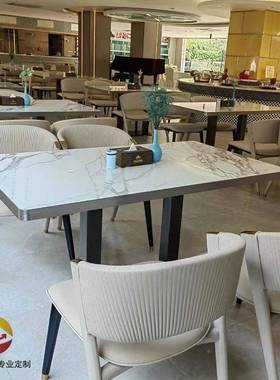 意式岩轻奢19354餐桌椅组合岩板面人桌子西餐厅亮主题清吧饭店板