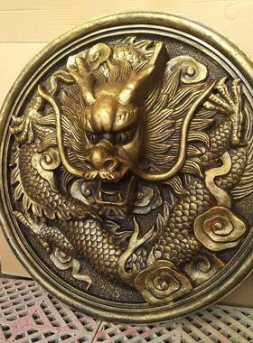 专业定制砂岩玻璃钢浮雕仿紫铜龙头喷水雕塑九龙立体沙岩壁画喷泉