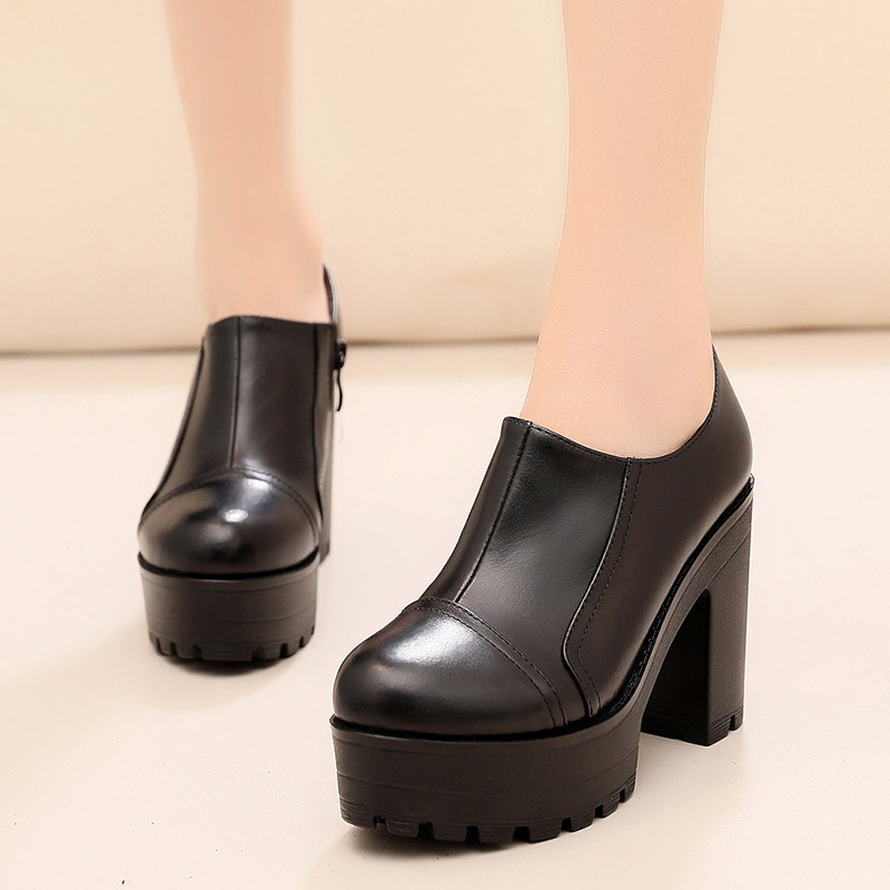 真皮圆头深口高跟鞋旗袍模特鞋粗跟防水台厚底女鞋加绒大尺码单鞋,女鞋,深口单鞋,淘宝优惠券,粉丝福利购,淘宝优惠卷