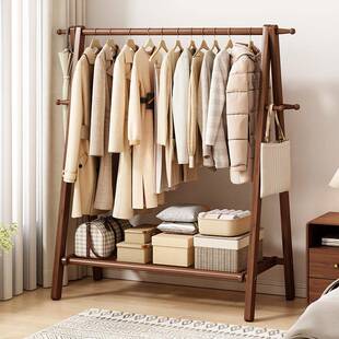 实木衣架加粗款落地卧室家用衣帽架简易双层室内挂衣服的置物架子