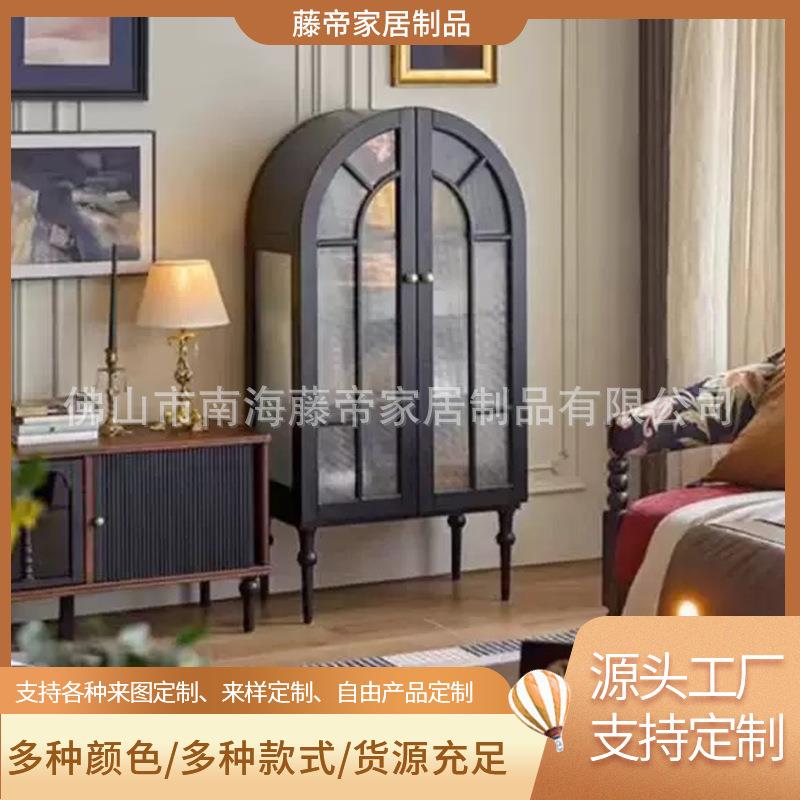 蒙马特弧形柜法式复古小边柜餐边柜斗柜简易储物柜美式实木书柜