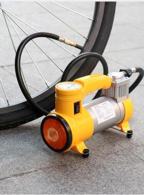 汽车用黄色带灯单缸充气泵LED照明12v金属车载充气泵大功率