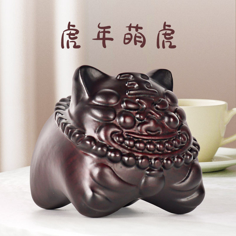 木雕摆件小老虎实木雕刻动物生肖虎家居小装饰中式客厅木头工艺品