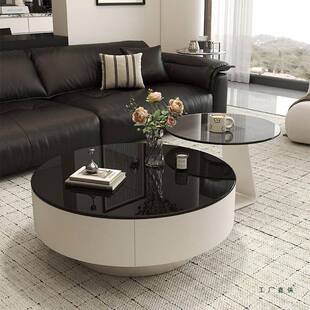 意式轻奢高端玻璃茶几客厅家用现代简约高级感茶几桌2025新款圆形