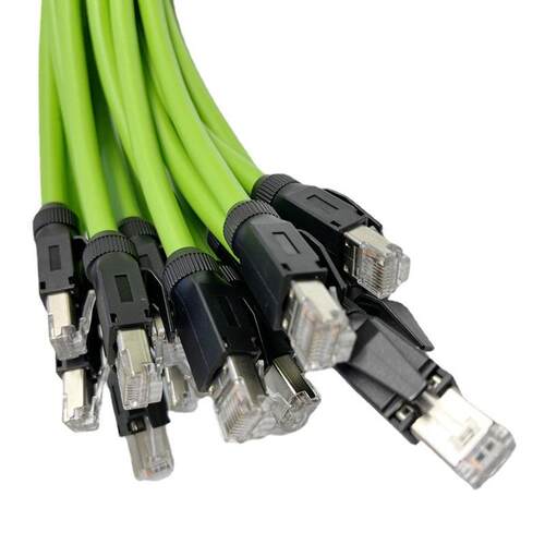 CAT6-SFTP绿色高柔性工业以太网双屏蔽拖链网线生产6类拖链跳线