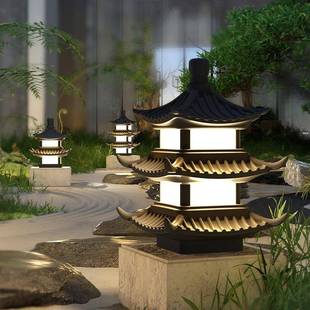 太阳能柱头灯户外防水庭院灯创意宝塔柱子灯新中式院墙大门门柱灯