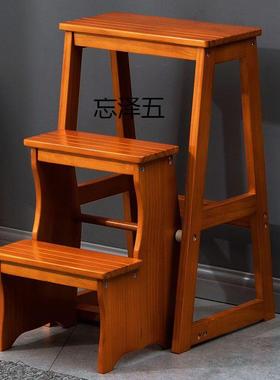 CY实木折叠梯凳家用三步登高凳两用梯椅室内多功能踏板楼梯子hcds