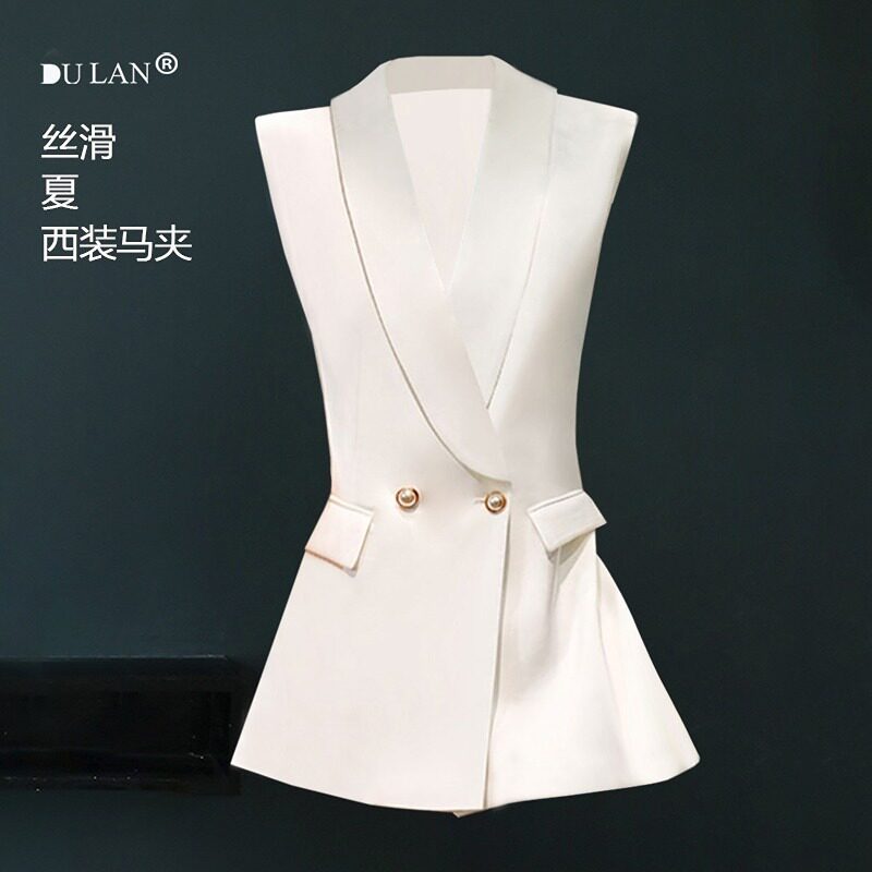 时尚夏季白色无袖西装马甲显瘦马马夹