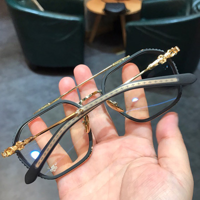 简丹克萝心潮百搭眼镜框男女透明加宽152双梁多边形配近视眼镜架