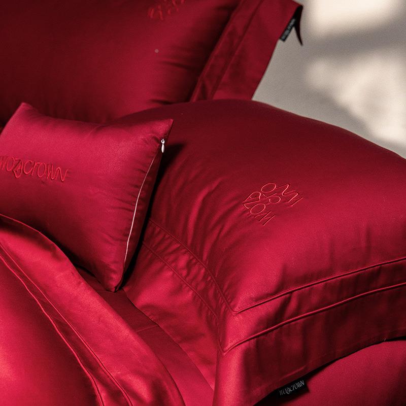 100s简约婚庆长绒885棉提花四件套婚纯棉被用套棉红色床全单床结