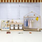 儿童房实木具可移动滚轮HLM衣架组合多架功能玩收式 纳卧室衣物储