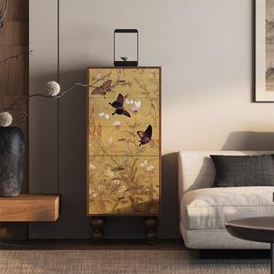 宋氏木美学古典卉家用抽屉柜客厅墙LES花角实五斗柜户玄入关装 饰