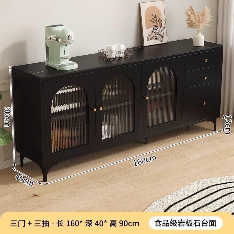 R柜t纳d岩板餐bAi4RsF7边多功能茶水柜客餐多层黑靠色厨房墙收储