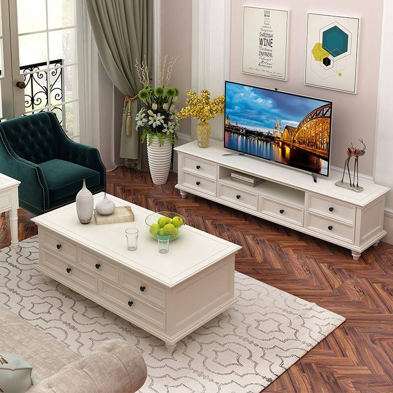 美地式电视柜茶几MS-DSG-0组木合客厅柜白色现代简实约小户型储物