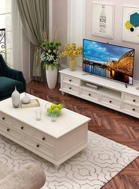 美地式电视柜茶几MS-DSG-0组木合客厅柜白色现代简实约小户型储物