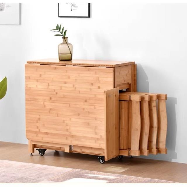 叠餐3桌家用小户型饭现桌约代折可移简动长方形桌子实木餐桌椅组