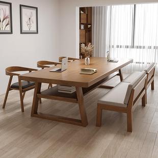 去客厅化实木大长书桌家阅读习桌配OUC学沙发大桌书工作台用电脑