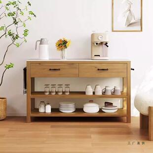 实木美式中台VDM岛台料理大厨房工作边柜家用理石台面碗餐柜柜备