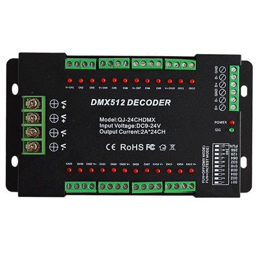 厂家直销24CH通道 dmx512解码控制器led 彩色RGB灯带控制器带拔码