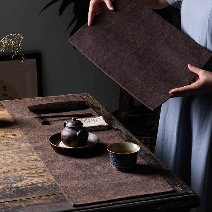 独清柞697老料香云纱茶茶席真席桌蚕旗茶垫布艺茶巾茶布茶道丝茶