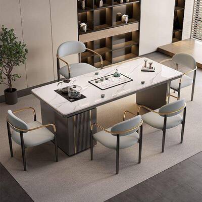 现代简约岩水板茶桌椅YNM组合轻奢阳办几公室小茶岩台板茶台烧壶