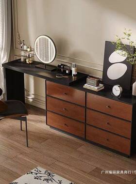 实木中古梳妆桌台斗柜一体现货室卧HSI胡桃木纹化妆化风妆台收纳