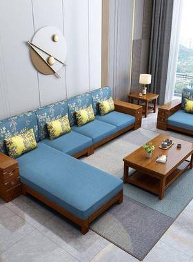新中实发木沙发户组合小型布艺沙床现代AZY简式约三人位家具