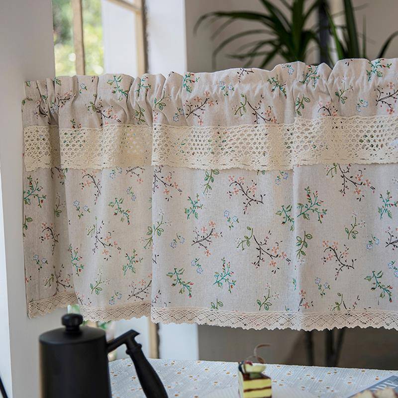 日式棉麻22小清新田园雏菊半帘小短帘厨房小遮帘子柜挡帘橱免打孔