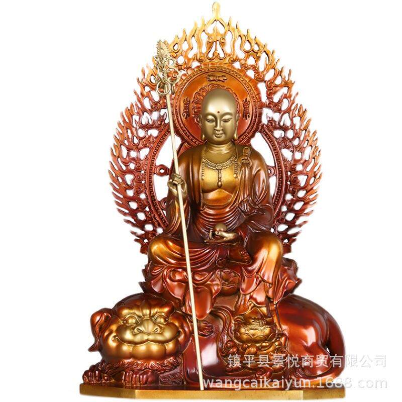 纯铜地藏铜像彩铜坐谛听九华山地藏菩萨铜像家用大摆件