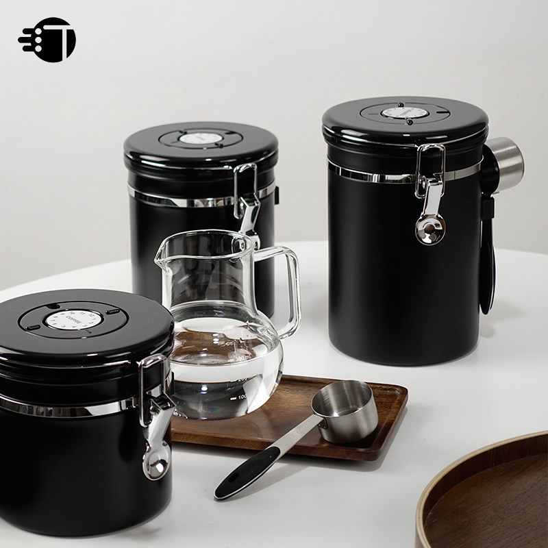 三汀不锈钢咖啡豆保存密封罐大单向排气收纳储存保鲜瓶奶粉带量勺