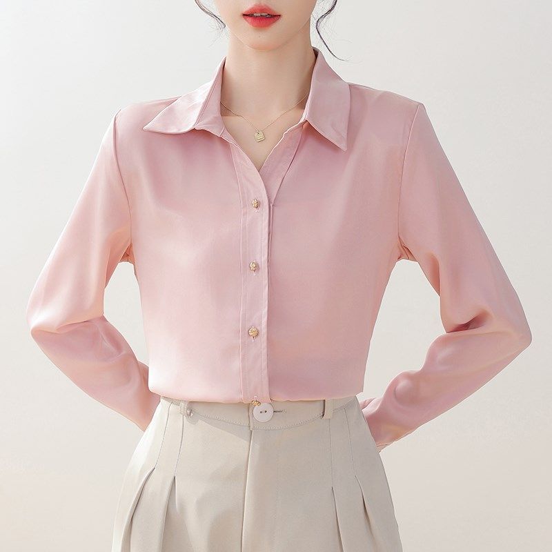 粉色衬衫女长袖春装2025新款教资面试职业正装衬衣高级感轻奢上衣