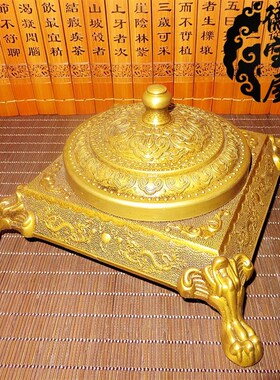 纯铜烟灰缸摆件带盖欧式黄铜工艺品创意复古创意客厅办公室大烟缸