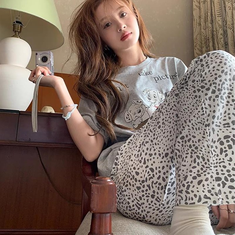 睡衣女夏季2024年新款纯棉薄款短袖长裤两件套装可外穿出门家居服