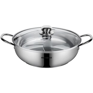 创生304鸳鸯锅清汤火锅电磁炉专用不锈钢加厚复底火锅家用大容量