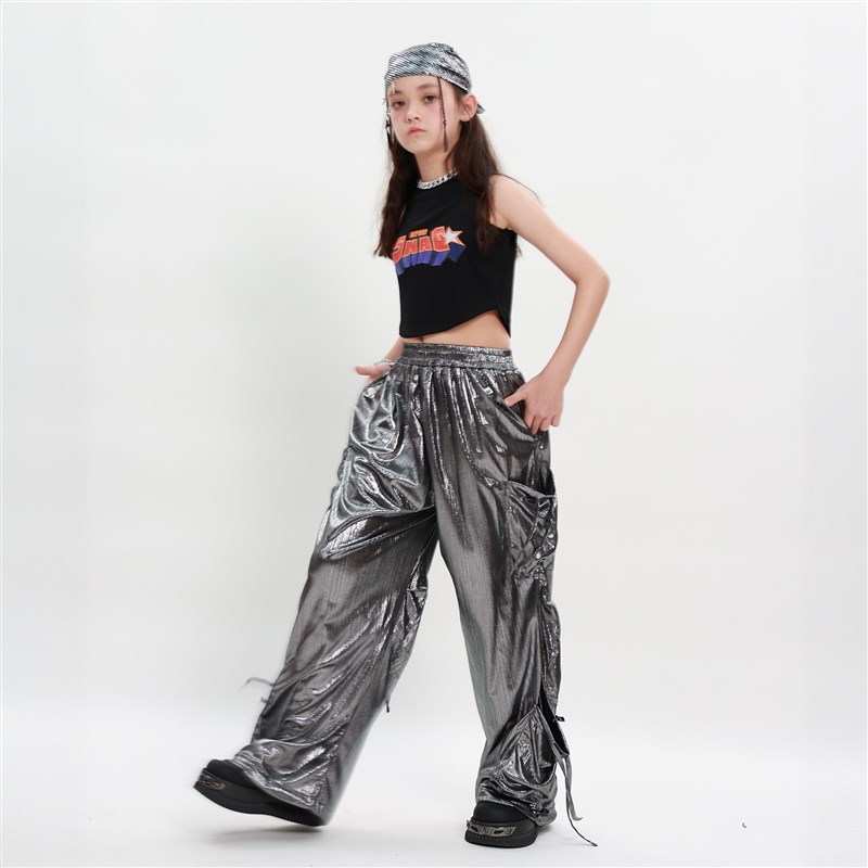 少儿童街舞走秀爵士舞架子鼓男女童hiphop个性背心长裤演出服套装图片