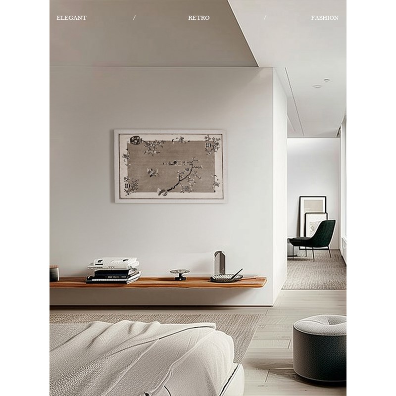 蜡笔派立体挂画花间莺燕挂画毯真铜杆装饰画书房客厅沙发墙壁画