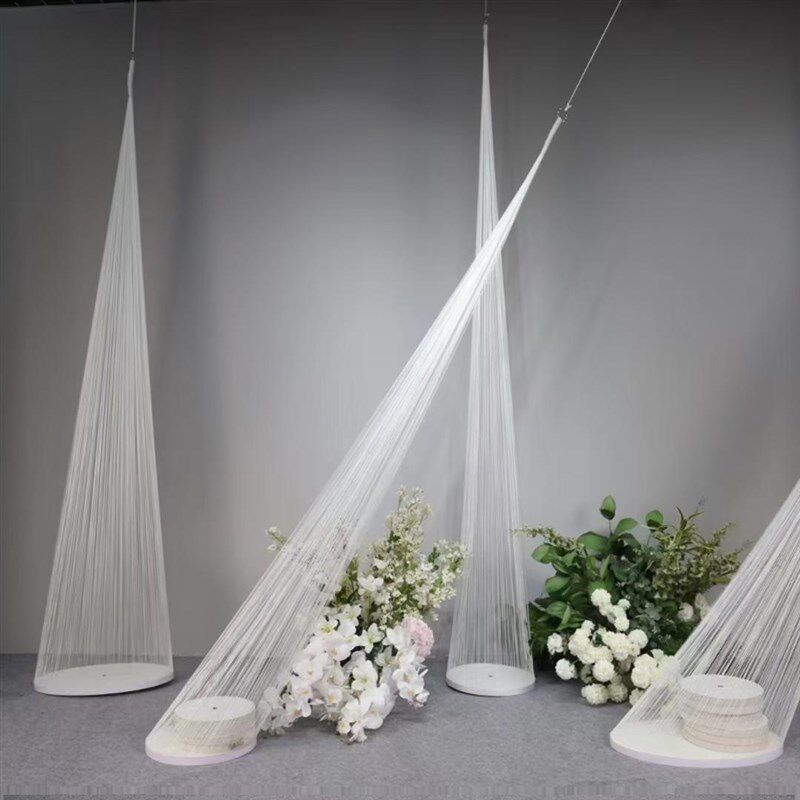 婚礼拉线帘丁达尔舞台流苏帘背景装饰韩式婚礼堂圆锥吊顶道具挂件