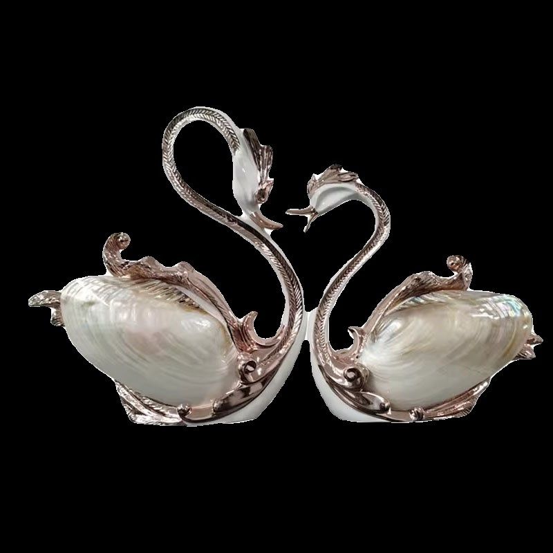 贝壳天鹅摆件 客厅玄关装饰品新婚礼品送新人结婚轻奢家居欧式