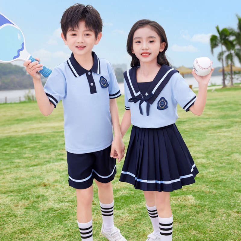 英伦学院风校服套装中小学生夏季新男女儿童年级班服蓝色幼儿园服