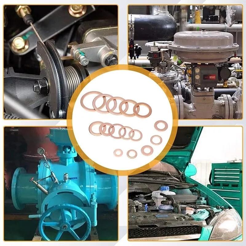 200个盒装 M5-M14紫铜密封圈平垫片圆形退火耐高温高压平垫圈套装