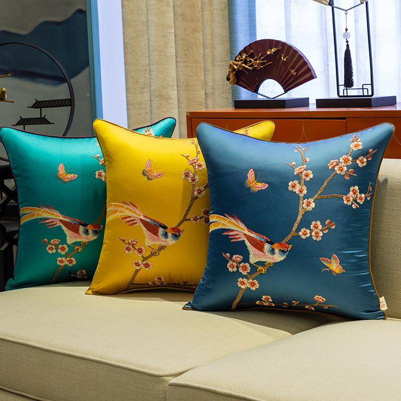 新中式MNB绣抱枕板间客厅样红芯木沙发靠背不含腰枕古典风靠垫定