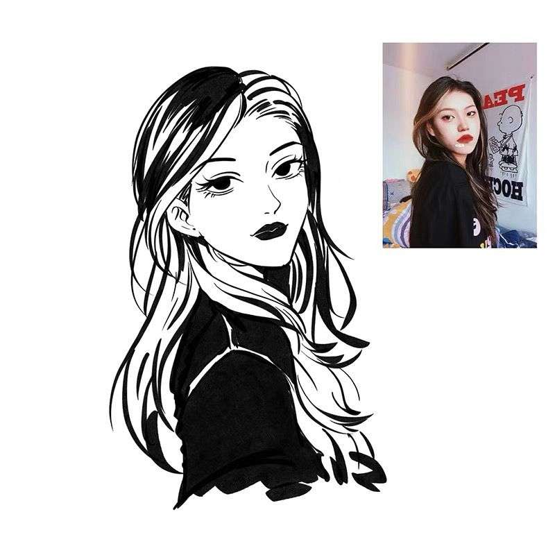 Q版手绘头像定制黑白酷漫风线稿约稿漫画卡通设计情侣照片画头像